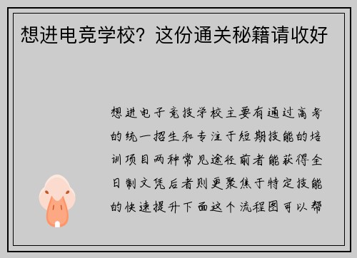 想进电竞学校？这份通关秘籍请收好